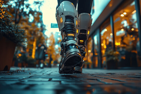 Man with prosthetic limbs jogging outside