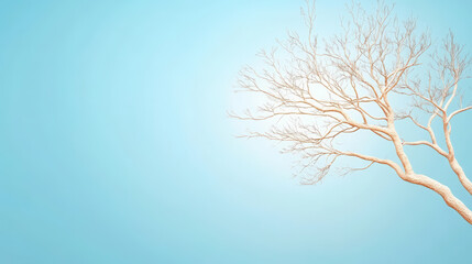 Obraz premium A bare, leafless tree extends branches against a clear blue sky, creating a serene, minimalist landscape. Perfect for a tranquil ambiance.