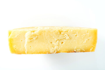 whole cut parmesan cheese shape on white. close up. cooking, dairy market