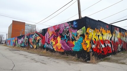 Fototapeta premium A bold and colorful graffiti mural showcasing urban culture and rebellion, featuring vibrant designs and street-inspired elements that express individuality and freedom.