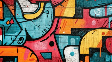 Obraz premium A bright, energetic graffiti-style street mural with vivid colors and expressive, bold patterns, adding an artistic flair to a city neighborhood.