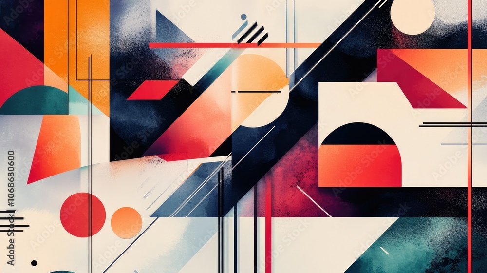 Aufkleber a clean, futuristic abstract design with minimalist geometric shapes, blending vibrant colors and sh