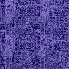 Hawaiian flower symbol and tribal illustration fabric patchwork abstract vintage texture textile