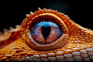 Fototapeta premium Close-up of a reptile eye displaying intricate patterns and vibrant colors.
