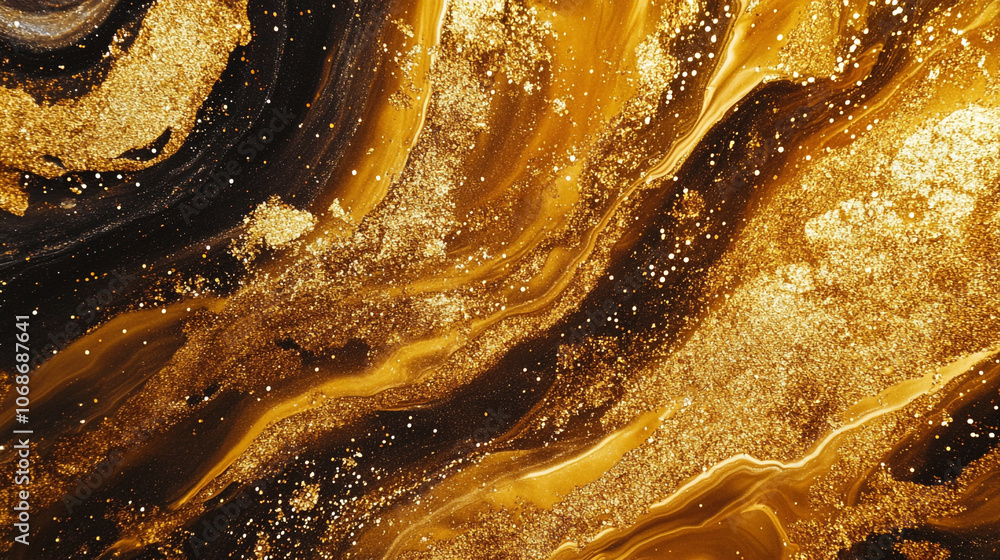 Poster beautiful abstract design featuring golden swirls and sparkling elements on a dark background