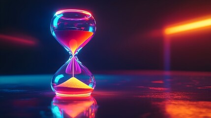 Futuristic Hourglass with Glowing Neon Light and Vibrant Color Flow