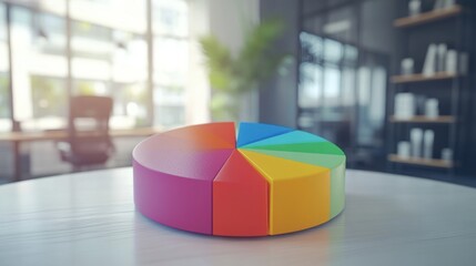 Fototapeta premium A colorful pie chart model on a table, representing data or statistics in a modern office.