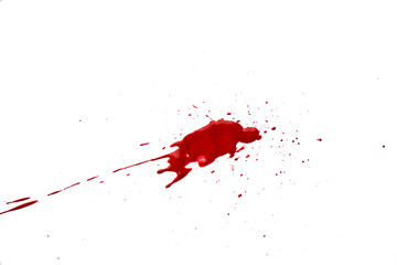 Blood splatters on white background. Red blots of watercolor Realistic bloody splatters for Halloween Drop of blood
