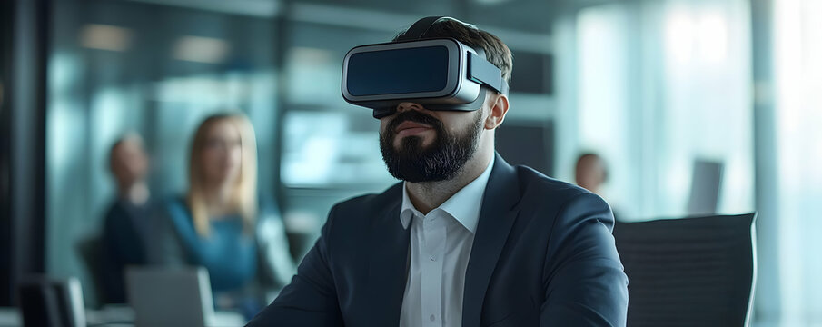 Photo - Businessman in VR Headset in Office Metaverse