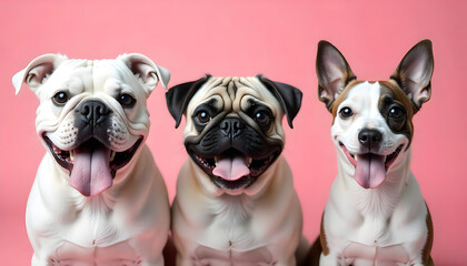 Fototapeta premium Portrait of a cute excited, healthy dog with shiny fur against a studio background