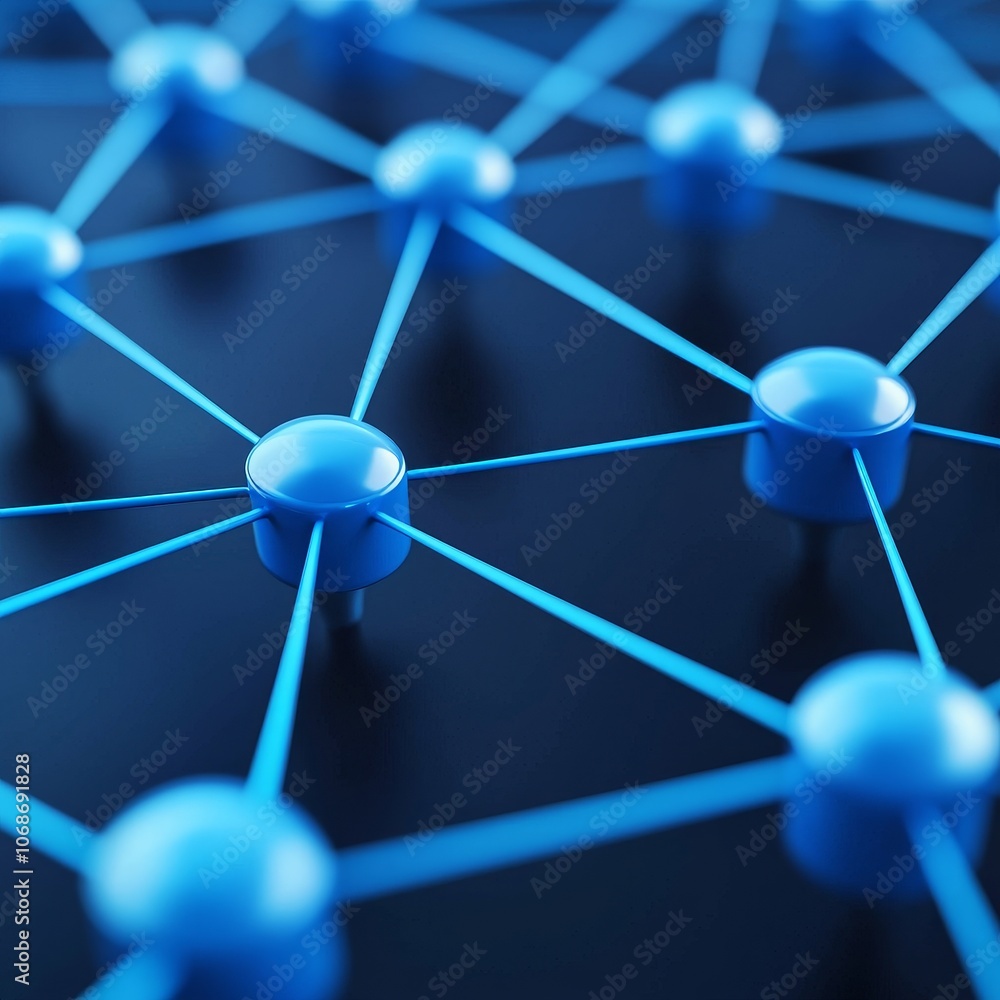 Poster a close-up of a network of blue nodes connected by lines, suggesting a digital or technological them