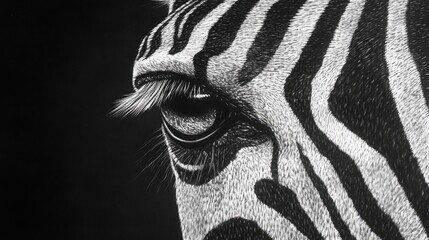 Close-up of a Zebra's Eye and Stripes