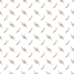 Small brown twigs. Watercolor autumn seamless pattern. Hand drawn. Ideal for decorating textiles and wallpaper. Country style. White background