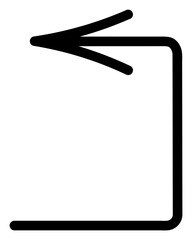 Arrow. Sketch. Black arrow bent at right angle up and left. Hand drawn sign. Vector illustration. Outline on isolated white background. Doodle style. Idea for web design.