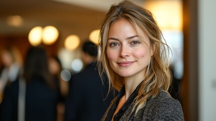 Fototapeta premium Woman Networking at Business Event Smiling and Engaging