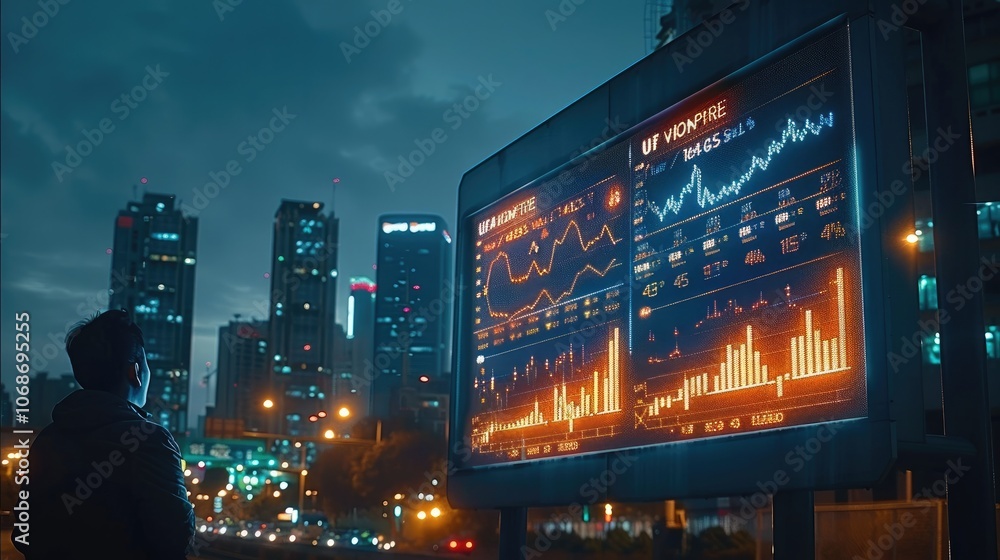 Poster billboard with analytics and statistics cinematic.