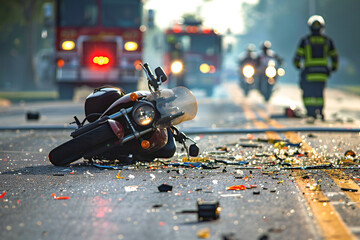 Crash on the road. Close up of a motorcycle accident on the road