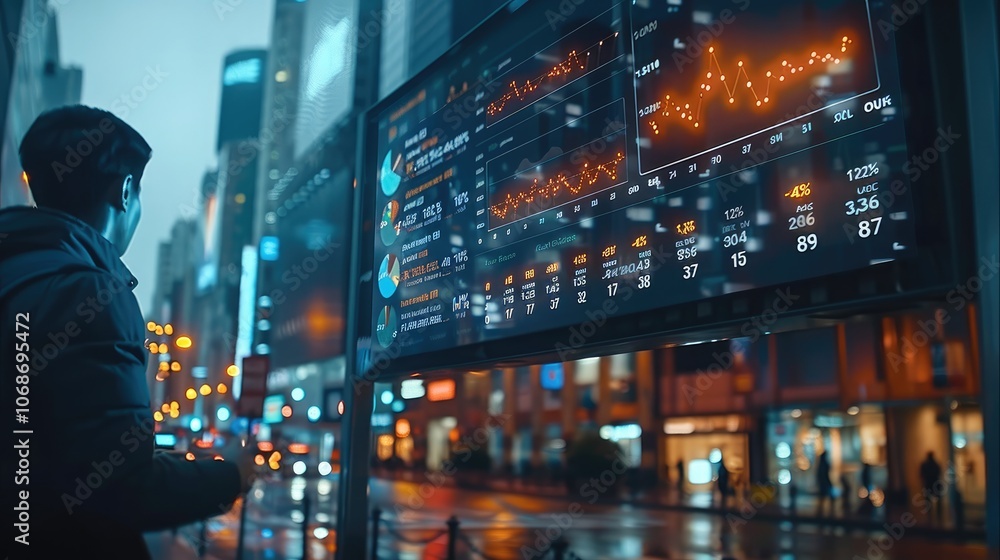 Poster billboard with analytics and statistics cinematic.