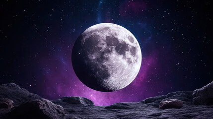 stunning moon illuminated against vibrant night sky filled with stars