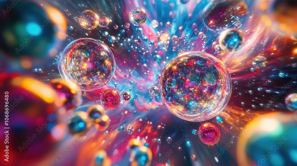 Poster 3d illustration of molecules and atoms floating in a high-tech science background, representing cutt
