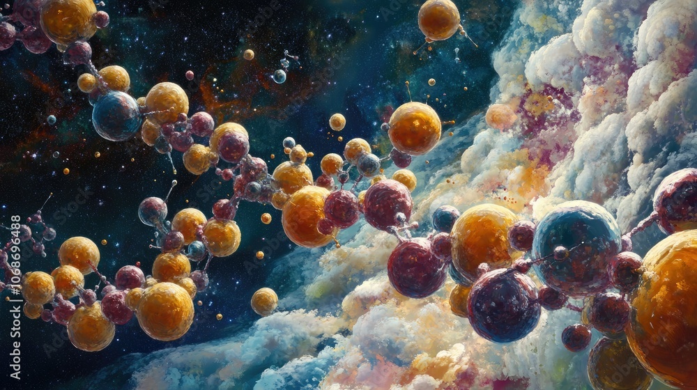 Poster 3d illustration of molecules and atoms floating in a high-tech science background, representing cutt