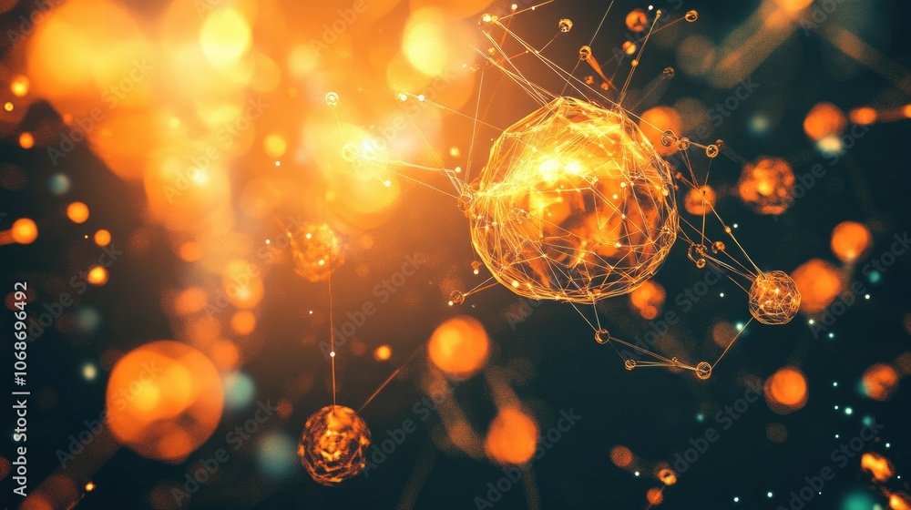Poster 3d illustration of molecules and atoms floating in a high-tech science background, representing cutt