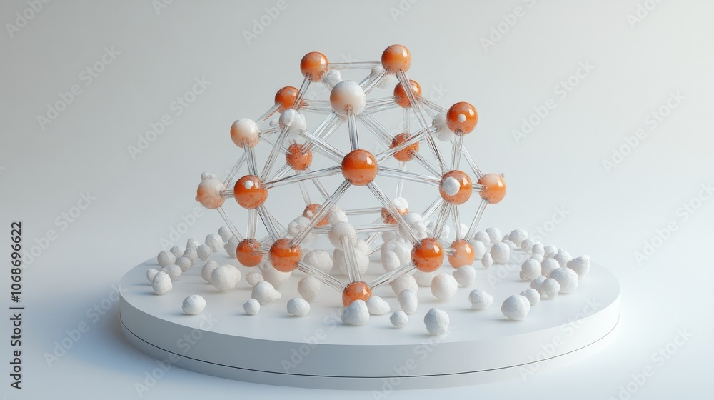 Aufkleber 3d model of atoms and molecules arranged in a complex structure, representing breakthroughs in scien