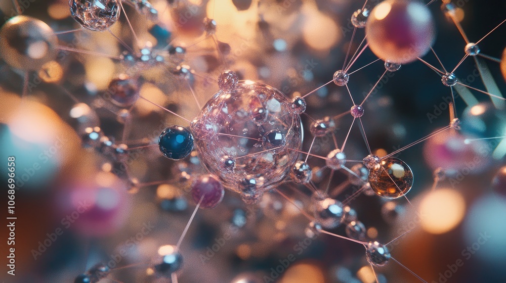 Aufkleber 3d model of atoms and molecules arranged in a complex structure, representing breakthroughs in scien