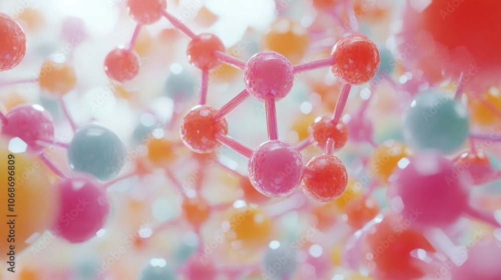 Poster 3d representation of molecular bonds and atoms forming an abstract structure, showcasing the role of