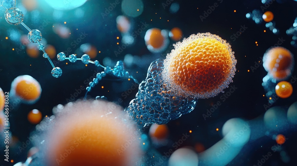 Aufkleber a futuristic 3d rendering of embryonic stem cells, surrounded by molecular structures, symbolizing b