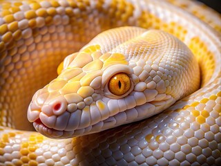 Fototapeta premium A majestic, all-white Burmese python, a rare beauty, unveiled in portrait.