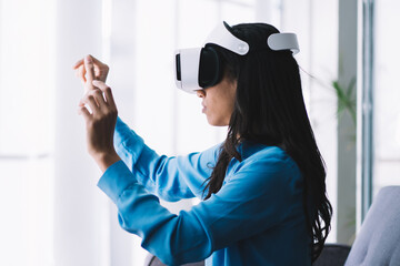 Woman interacting with virtual reality
