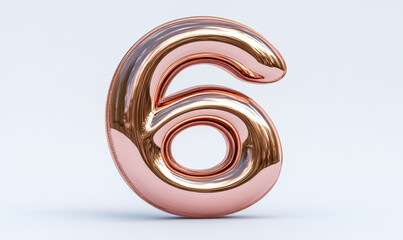 Realistic rose gold number 6 floating with delicate shadow cast, professional studio lighting, hyperrealistic details, pure white environment
