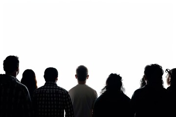Obraz premium Silhouette of a group of people viewed from behind against a white background