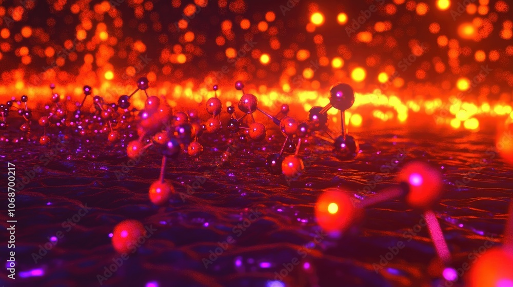 Poster abstract 3d model of molecules and atoms on a glowing background, symbolizing the scientific breakth