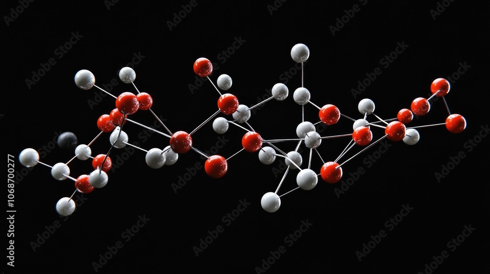 Poster abstract 3d molecular model with atoms connected by bonds, illustrating the cutting-edge science beh