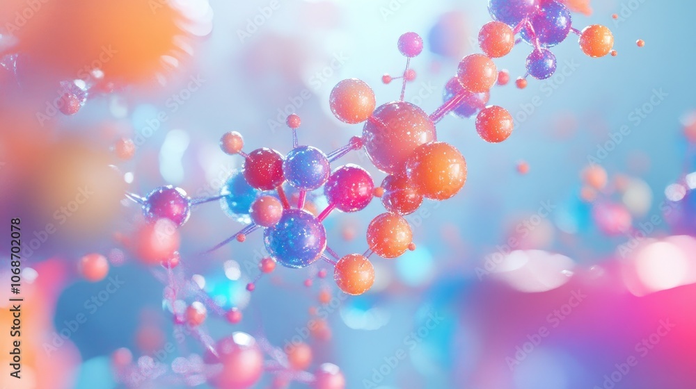 Poster colorful 3d rendering of molecular bonds and atom models, illustrating the intricate structure of mo