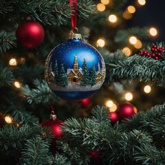 The Christmas tree sparkles with joyful toys