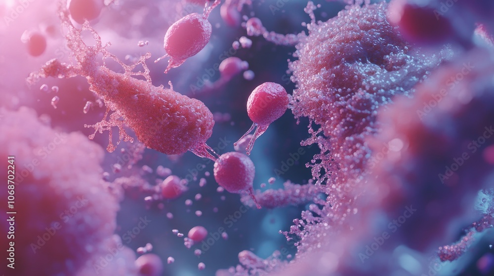 Poster creative 3d visualization of stem cells interacting with tissue structures, demonstrating the potent
