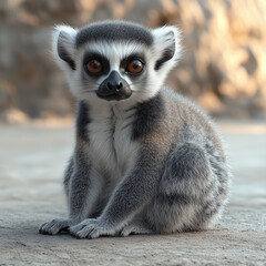 Obraz premium Baby lemur is sitting on the ground