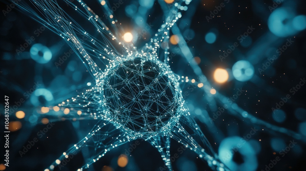 Aufkleber Futuristic 3D science background featuring molecules and atoms interconnected in a complex structure, highlighting advancements in molecular research