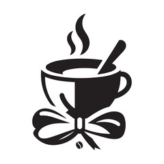 Coffee Cup With Ribbon Logo Icon Vector Illustration