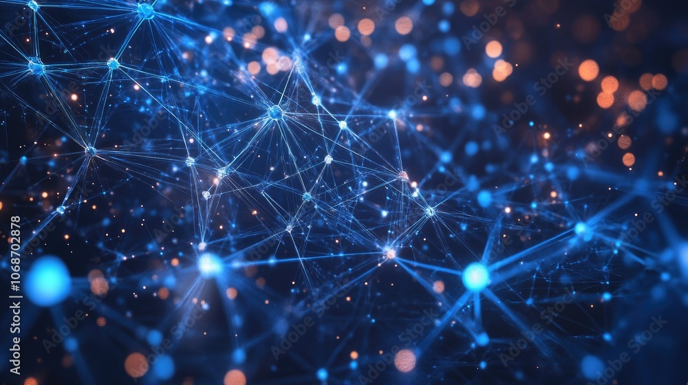 Poster futuristic 3d science background featuring molecules and atoms interconnected in a complex structure