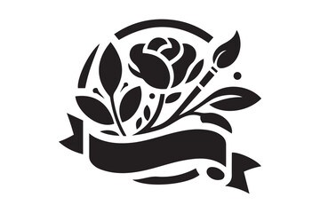 Flower With Ribbon Silhouette Vector Illustration