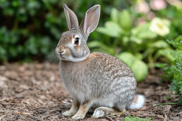 Fototapeta premium Rabbit is sitting on the ground