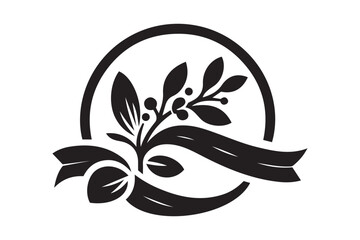 Leaf With Ribbon Banner Silhouette Vector Illustration