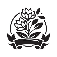 Flower With Ribbon Silhouette Vector Illustration