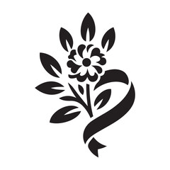 Flower With Ribbon Silhouette Vector Illustration