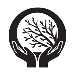 Holding Tree With Moon Silhouette Vector Illustration