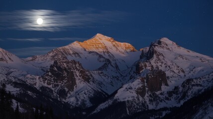 Majestic Mountains Under Moonlight and Stars